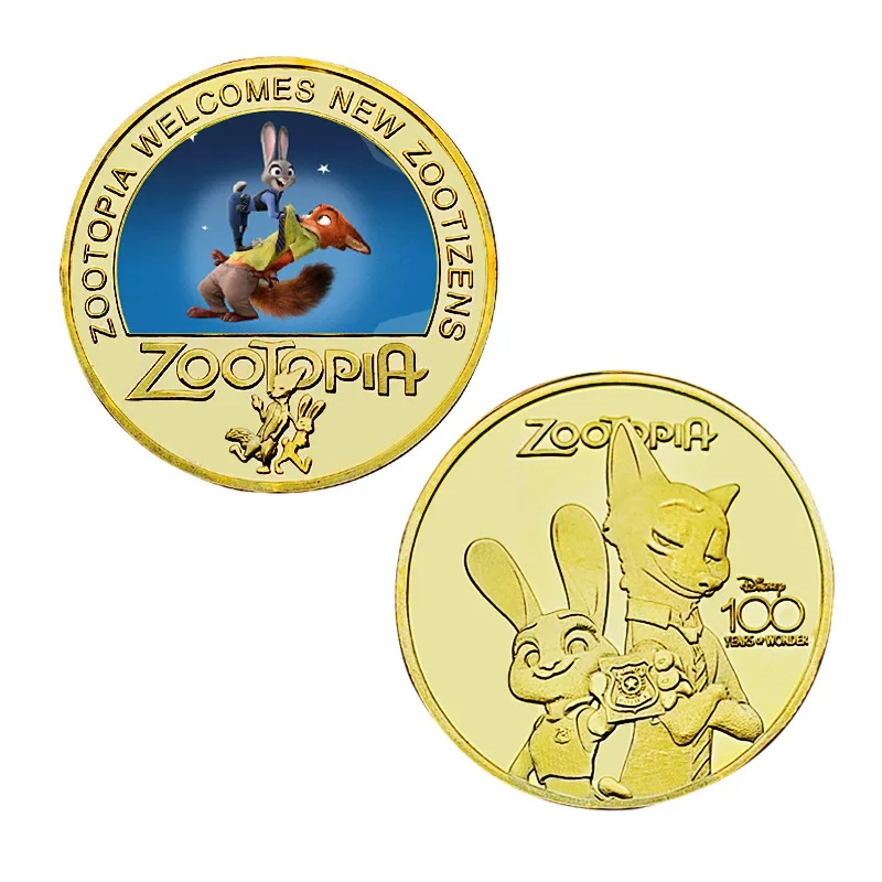 Disney Movie Zootopia gold plated coin Anime cartoon golden badge manga figure tickets pin for desk decoration toys