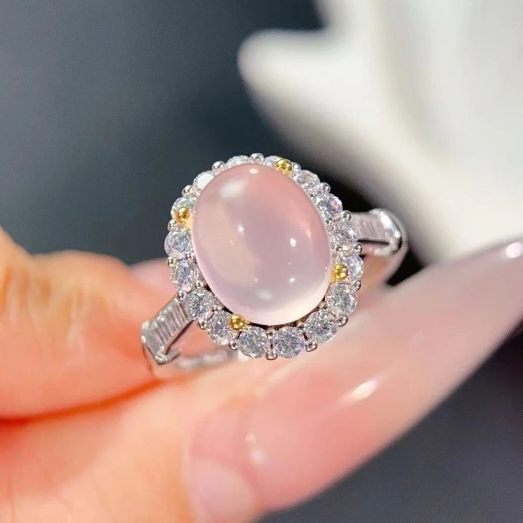 

Sparkling Rose Quartz 925 Silver Ring 8x10mm Natural Rose Quartz Ring with Certificate Fashion Jewelry for Women