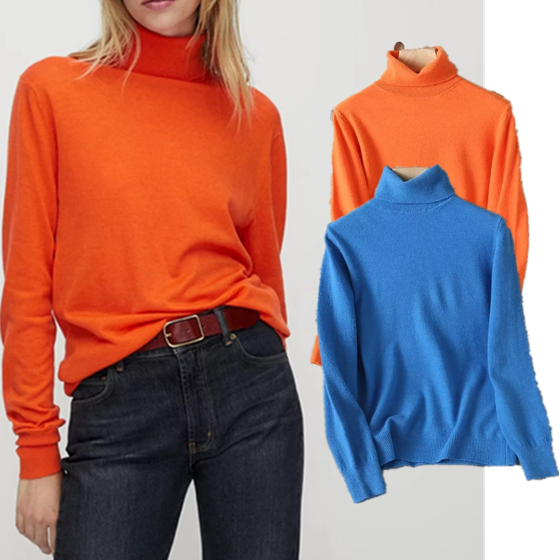 Jenny&Dave Fashion Office Lady Simple Solid Turtleneck 15% Wool Sweaters Women Pullovers