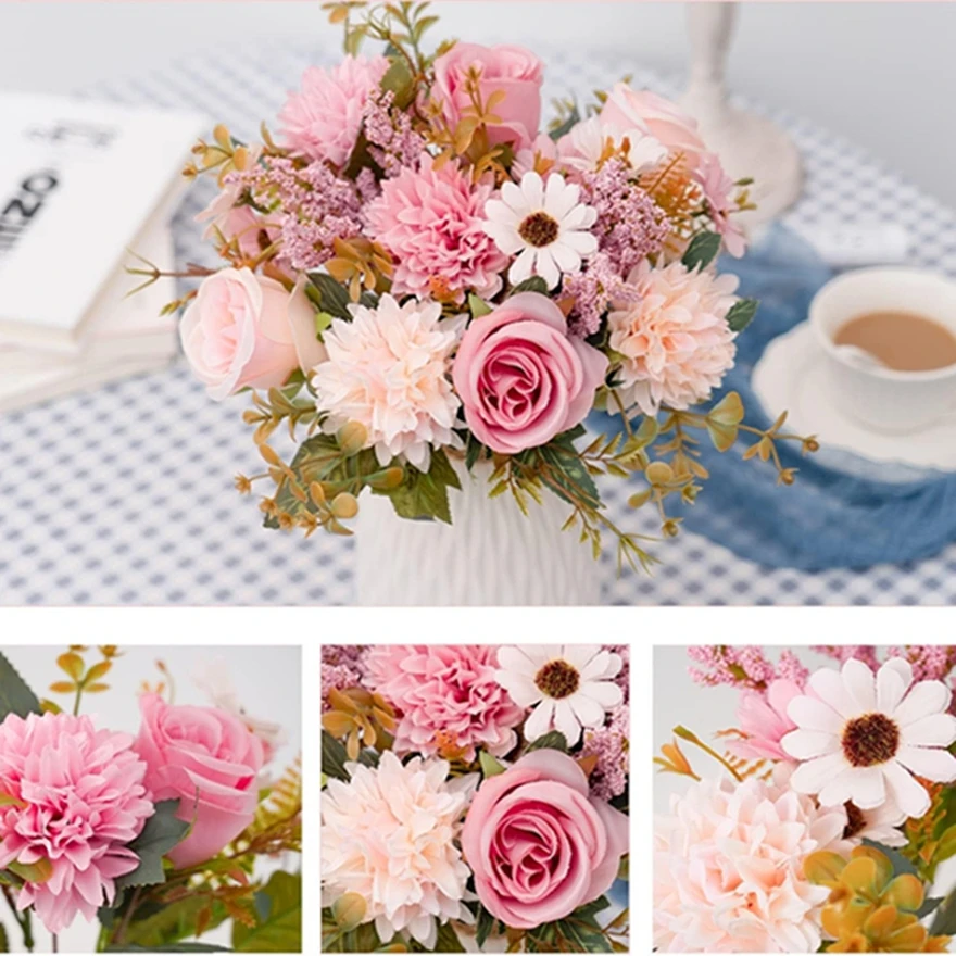 

1PC Artificial Flowers Home Decor Wedding Bridal Bouquets Garden Ornaments Silk Rose Hydrangeas Autumn Halloween Party Accessory