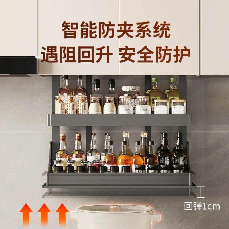Kitchen Storage Accessories Kitchen Hanging Cabinet Electric Lift Basket Intelligent Voice Touch Drop-down Vertical Automatic Li