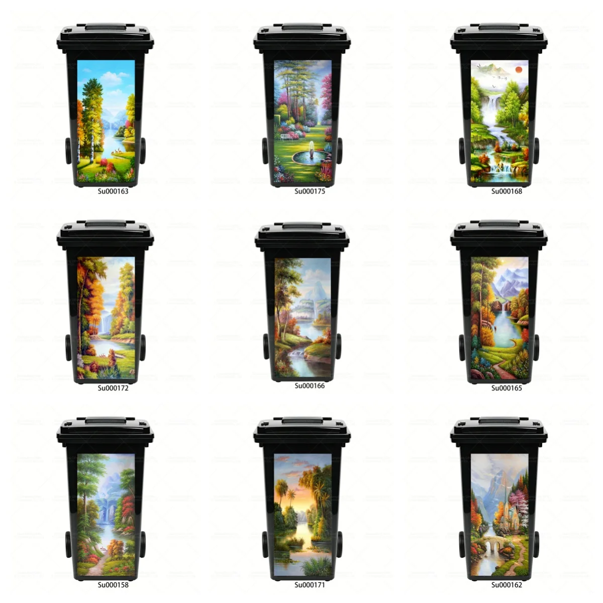 

Oil Painting Texture Forest Healing 3D Sticker Self-Adhesive Waterproof Removable Trash Can Decor Home vuilnisbak stickers