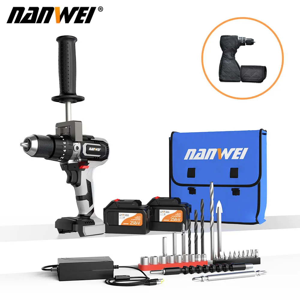 NANWEI rechargeable brushless impact drill 21v 13mm ice drill fishing tool 1/2 metal chuck