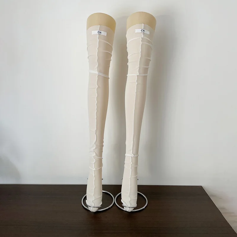 Tossy Oberschenkelhohe Strümpfe, durchsichtige Netz-Overknee-Socken, Rückennaht, transparentes elastisches Band, Party-Clubwear, lässige Strümpfe