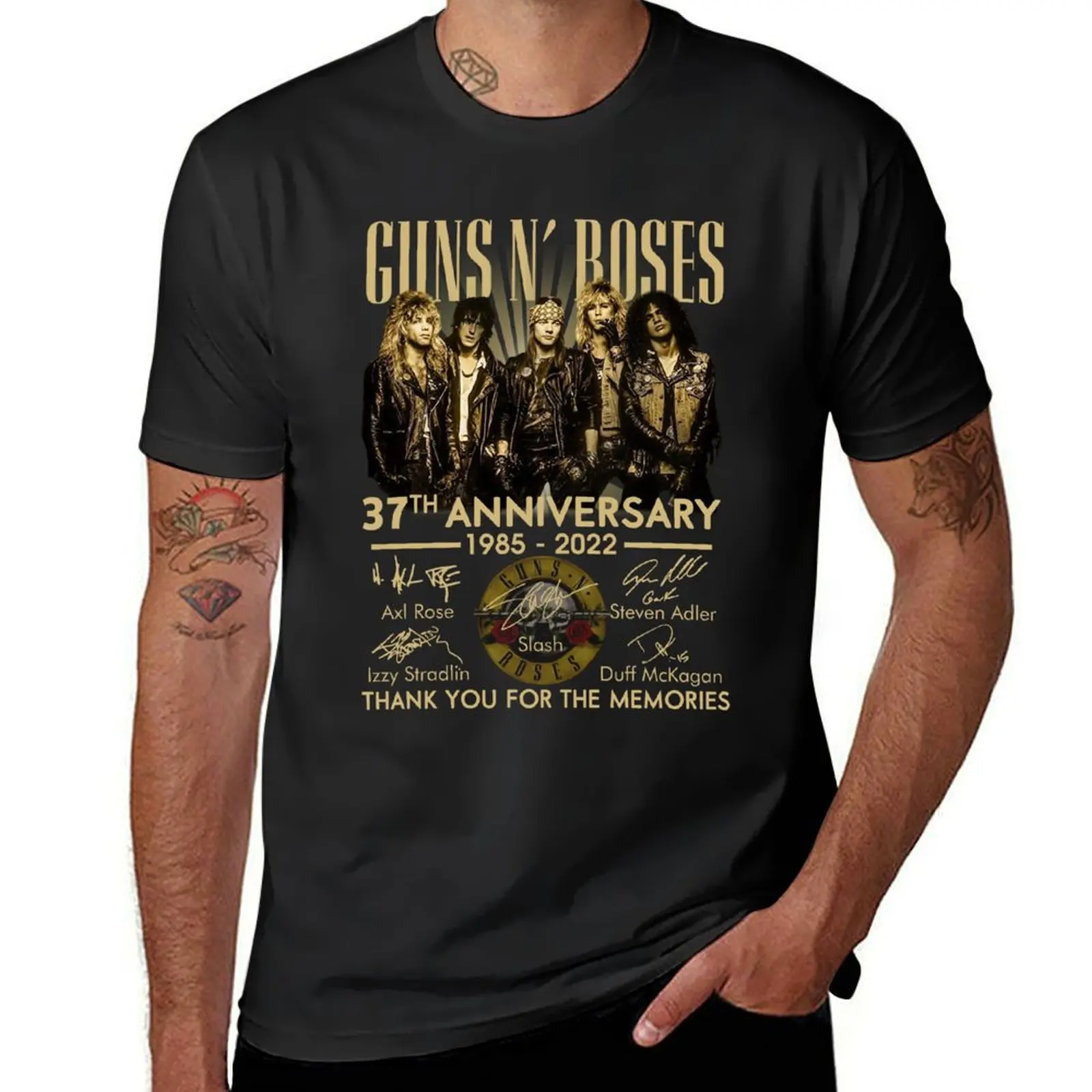 Ggunss N Roses Th Anniversary Thank You For The Memories T Shirt Slash Axl Roses Steven Adler Signatures Rock , Ggunss N T-Shirt