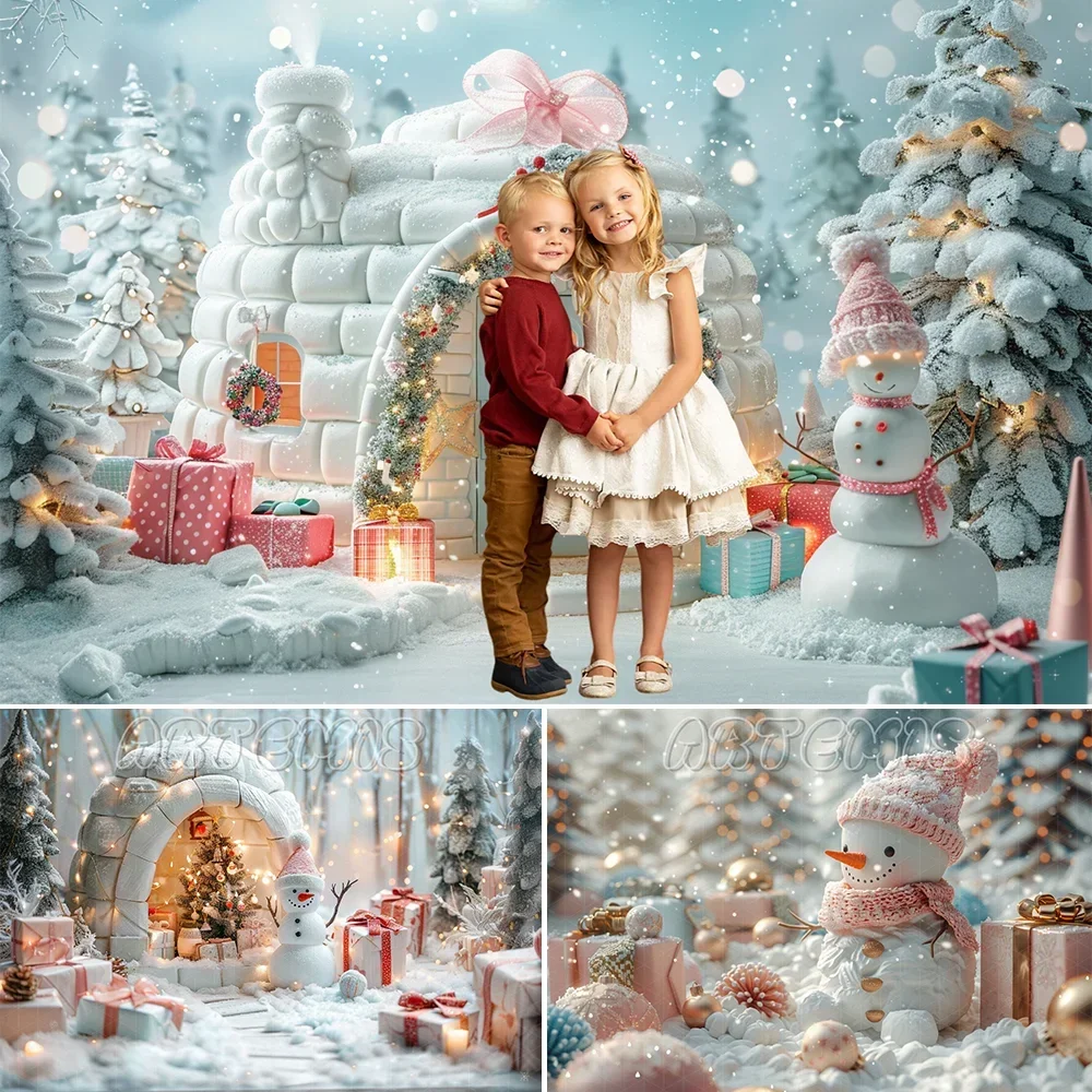 Christmas Backdrop Christmas Igloo Decorations Snowman Wrapped Gifts Magical Winter Wonderland Background Photo Studio Photocall