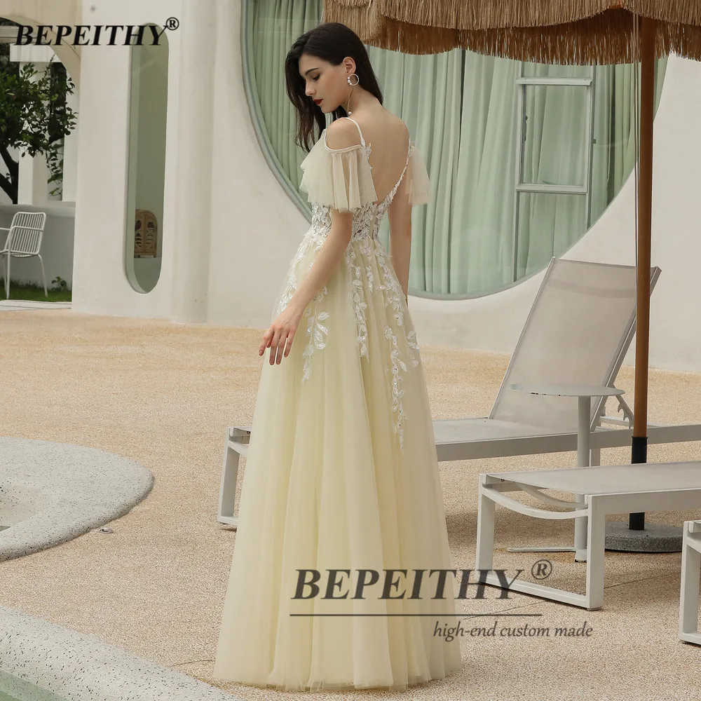 BEPEITHY Personalizzato A-Line Abito Da Sera Lungo di Lusso 2023 Pizzo Bianco Elegante Maniche Staccabili Abiti Festa di Nozze Per Le Donne