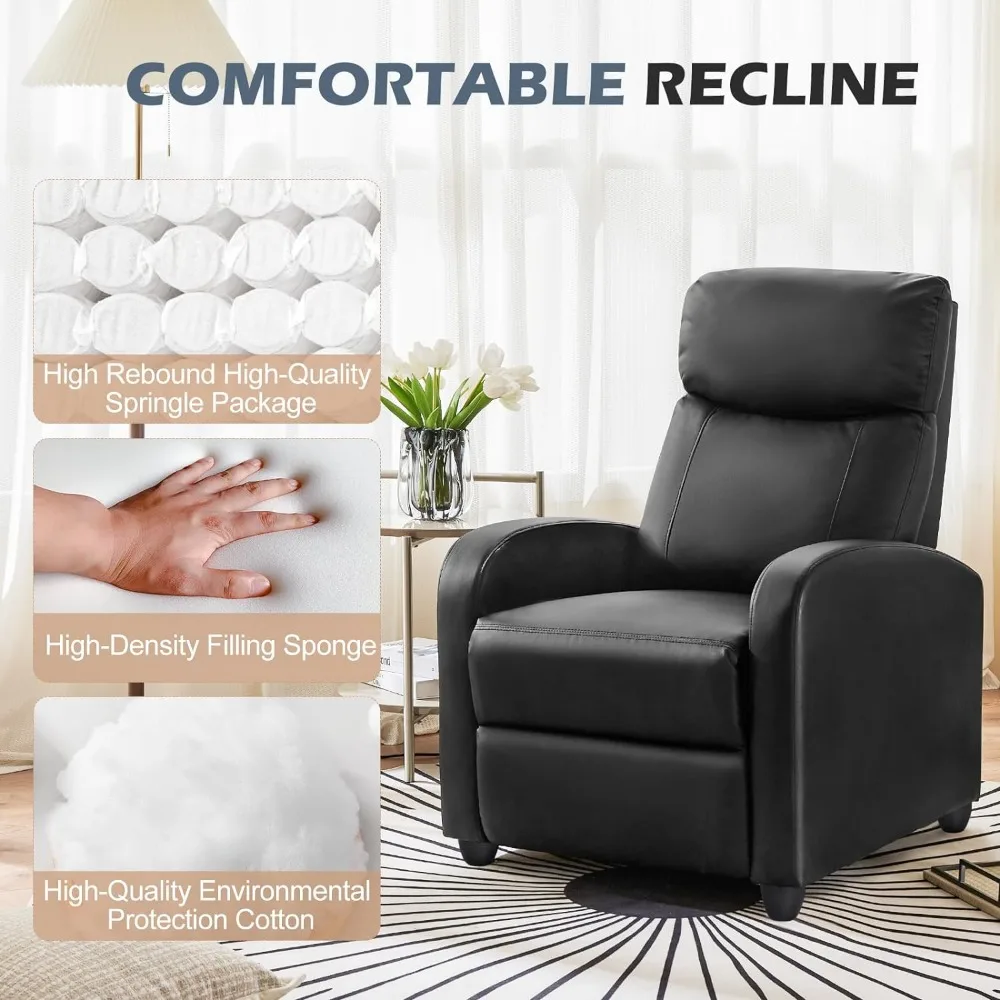 Recliner Chair for Adults, Massage PU Leather Small Recliner Home Adjustable Modern Reclining Chair with Padded Seat Backrest