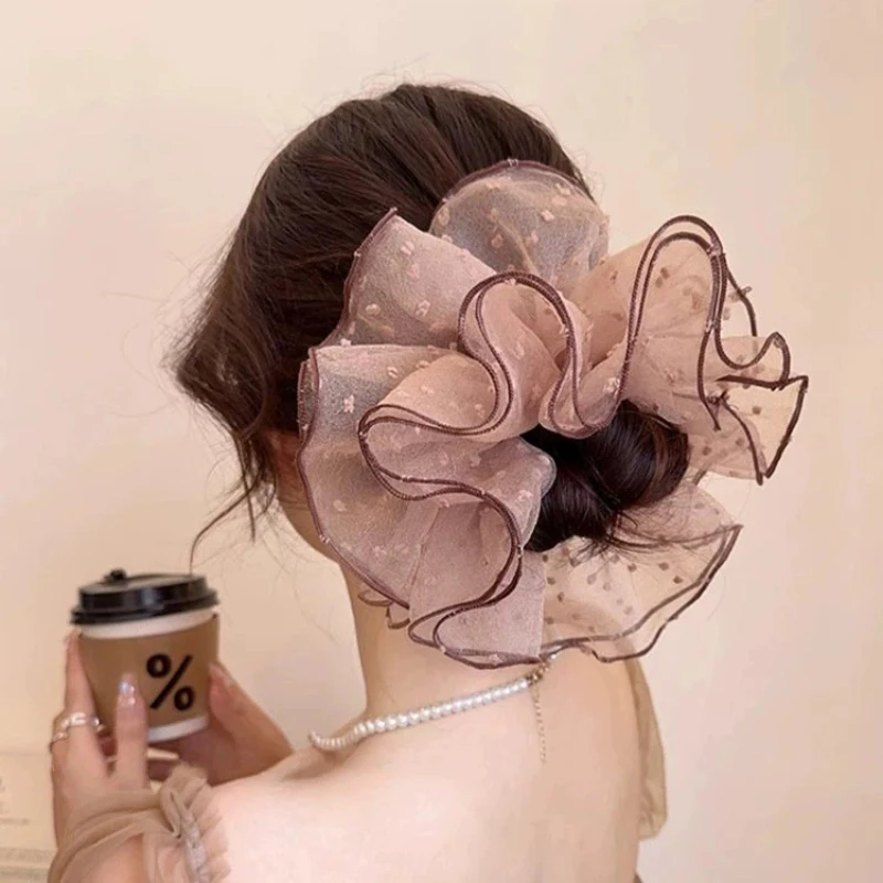 1PC Polka Dot Tulle Scrunchie Elegant Puffy Mesh Hair Tie Ponytail Holder Fashion Women Hair Accessories Hair Tie