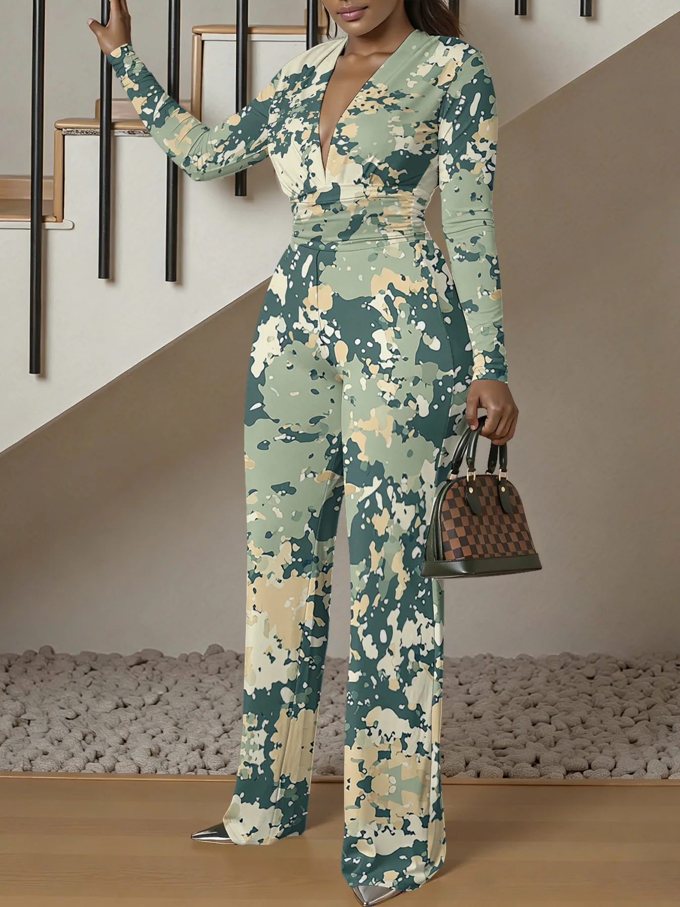 V-neck Long Sleeve Bodycon Jumpsuit autum Women Stretchy One-Piece Bodysuit spring Luxury Streetwear Beach Party Girl