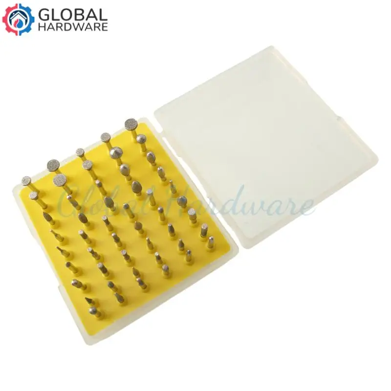 50 buah set kepala burr pemoles berlian, aksesori penggilingan listrik, alat berputar untuk mengukir batu giok dan batu