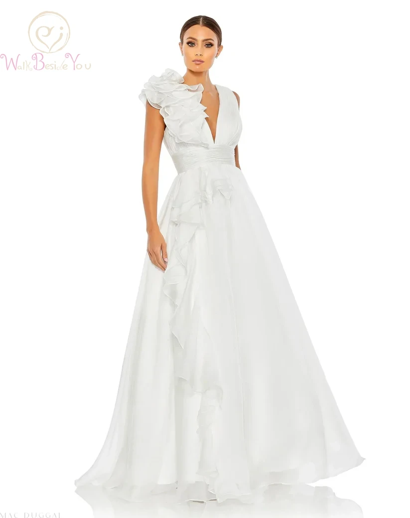 

Свадебные платья с V-образным вырезом и оборками, свадебное платье с открытой спиной и складками, шифоновое платье без рукавов с высокой талией, длинные платья невесты длиной до пола