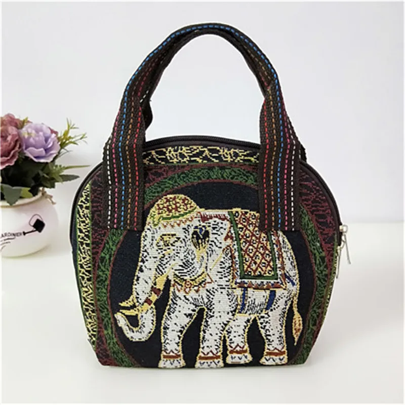 Women\'s Embroidery Shell Handbag Elephant Owl Printed Mobile Phone Purse