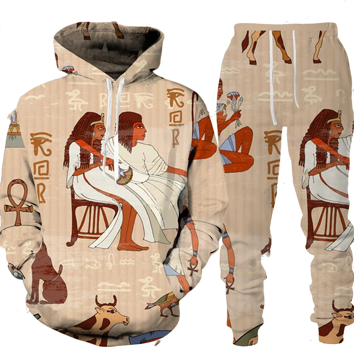 Men's Ancient Egypt Eye of Horus God 3D Print Hoodie Pants Set Women Casual Egyptian Tribal Clothes Hoodie/Trousers/Suits