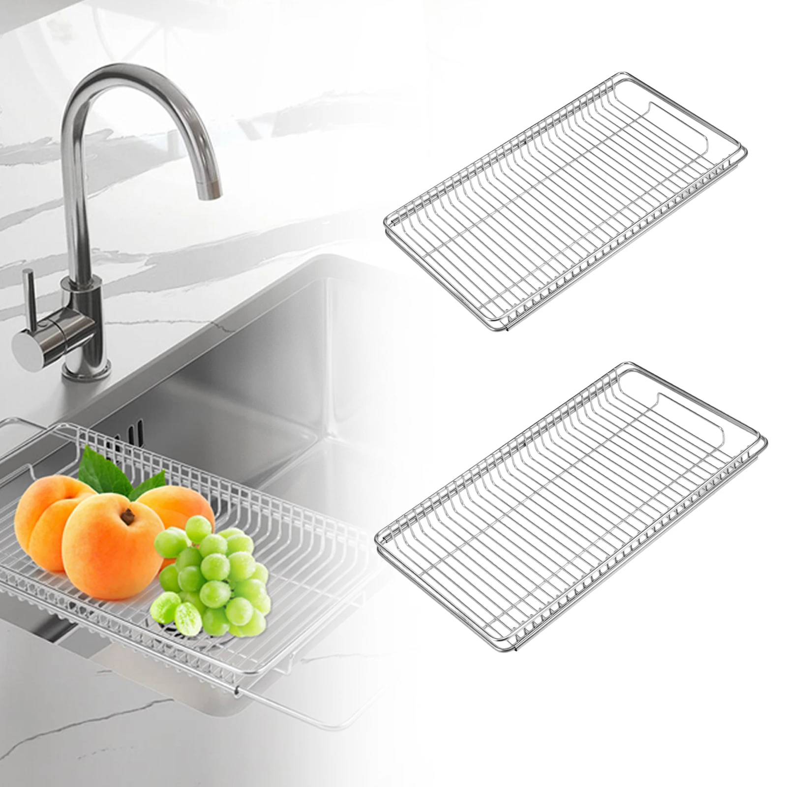 Extendable Dish Drying Rack Over the Sink Dish Drainer 304 Stainless Steel Sink Drainer Rack Space Saving Dish Dryer Rack