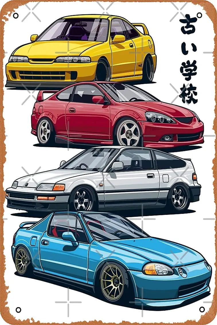 JDM Mix. Civic, CRX, Integra Poster Metal Tin Sign 8\