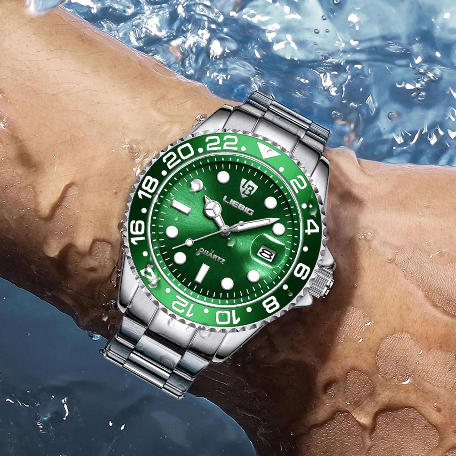 LIEBIG, reloj de pulsera clásico de negocios con movimiento de cuarzo luminoso, reloj de pulsera de moda con correa de acero inoxidable resistente al agua de lujo para hombres y mujeres