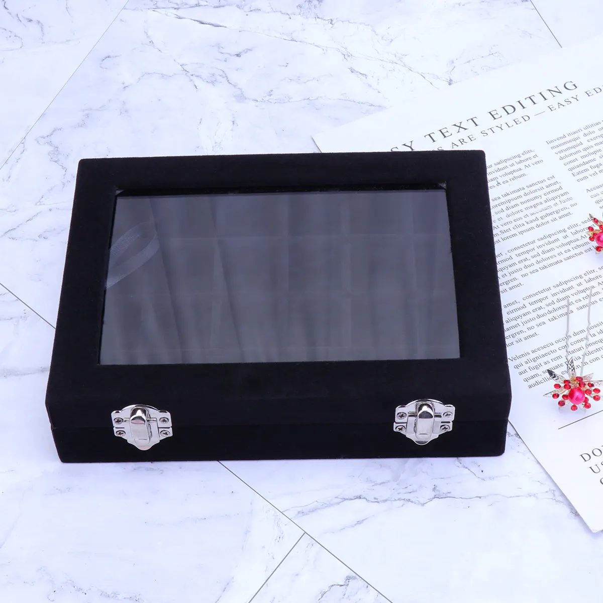 

Wooden Jewelry Organizer with Transparent Lid 24-Grid Earring Ring Necklace Storage Box Stylish Display Case for Women Home