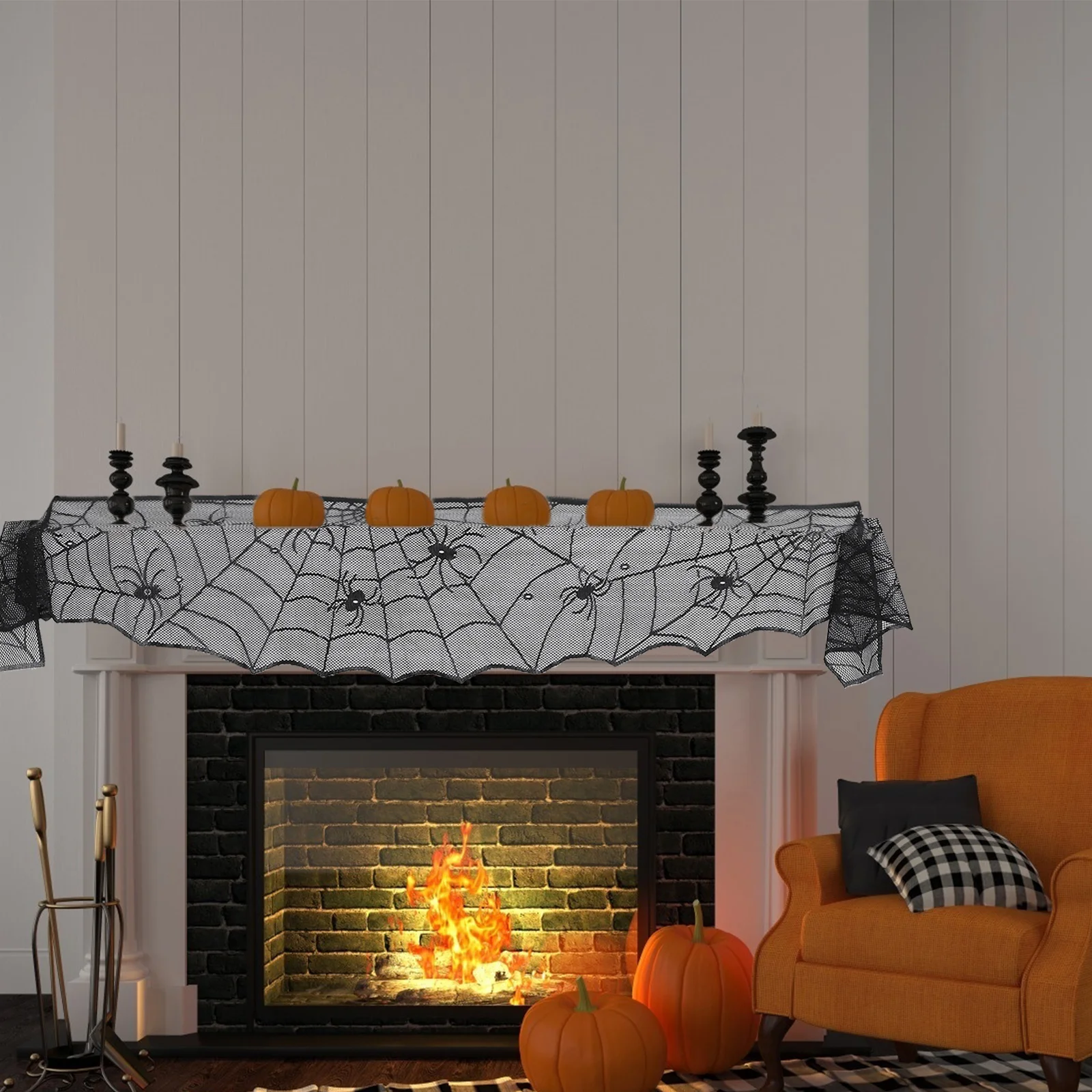 Halloween Doily Lace Cloth Cobweb Decoration Fireplace Table Runner Spider Tablecloths Theme