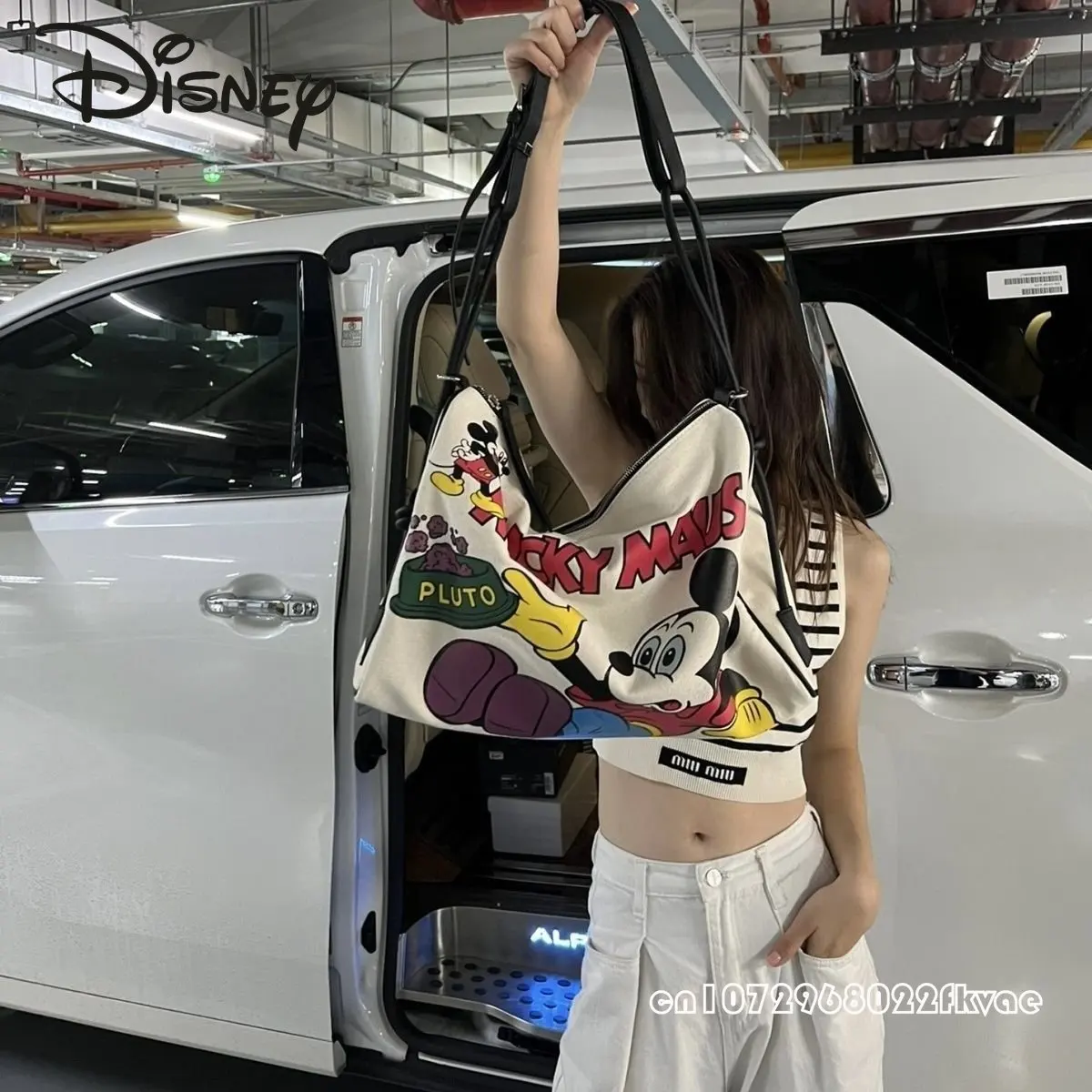 Disney-bolso de viaje de Mickey para mujer, bandolera de gran capacidad con dibujos animados, multifuncional, para ocio y Fitness