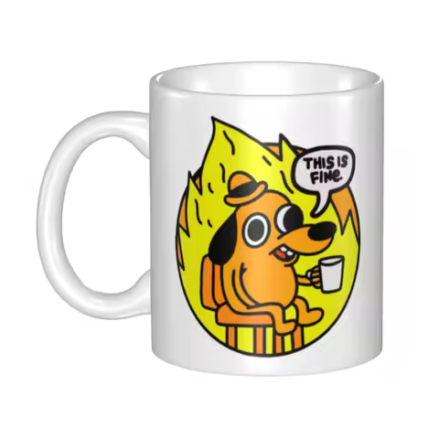 Customized This Is Fine Funny Meme Mugs DIY Ceramic Tea Milk Coffee Cups