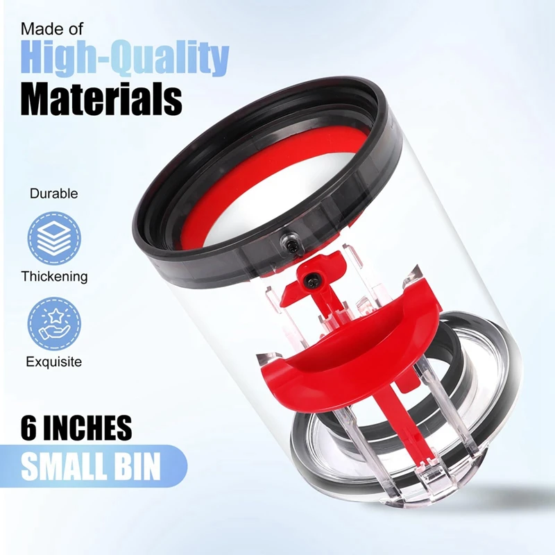 صندوق غبار ومرشح HEPA كما هو موضح من البلاستيك لديسون ، مكنسة كهربائية لاسلكية ، علبة ودلو ، V10 ، SV12