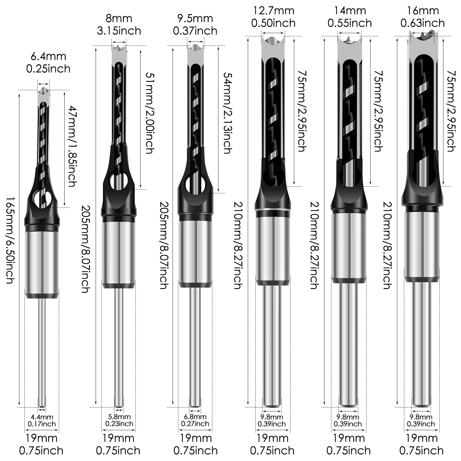 Outils de foret à ciseau à mortaise pour trou carré, acier rapide, calcul de dureté élevée, scie cloche de travail, jeu de forets pour le bois, nouveau, 6 pièces