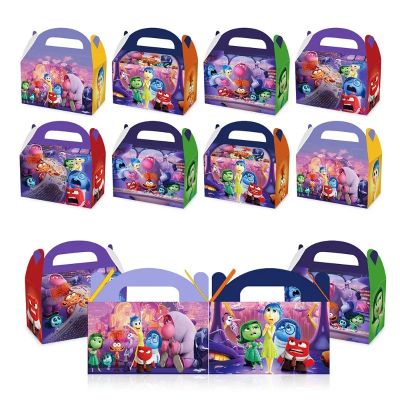 Disney-Inside Out 2 Birthday Party Decoração Gift Box, Acessórios Dos Desenhos Animados, Caixa De Doces, Carry-on Papelão, Fonte Do Partido, 12 pcs