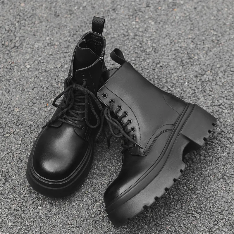 

British style men casual platform boots black trendy genuine leather shoes cowboy autumn winter boot cool motorcycle botas mans