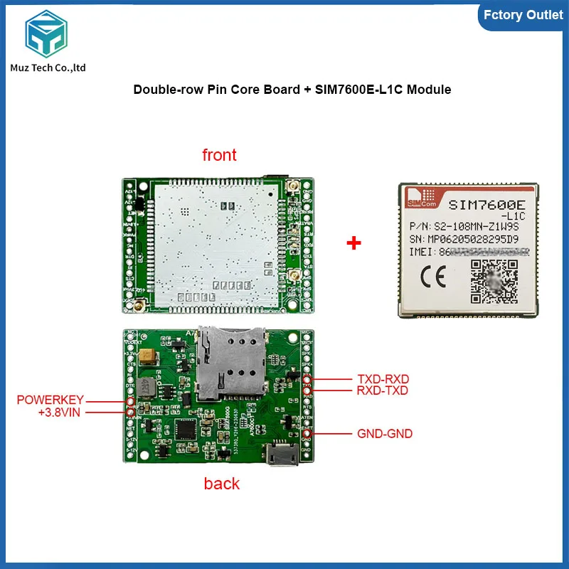 SIM7600E-L1C Double-row Pin Core Board Development 4G LTE CAT1+GNSS Module Breakout Kit with Antenna Europe/Middle East/Africa