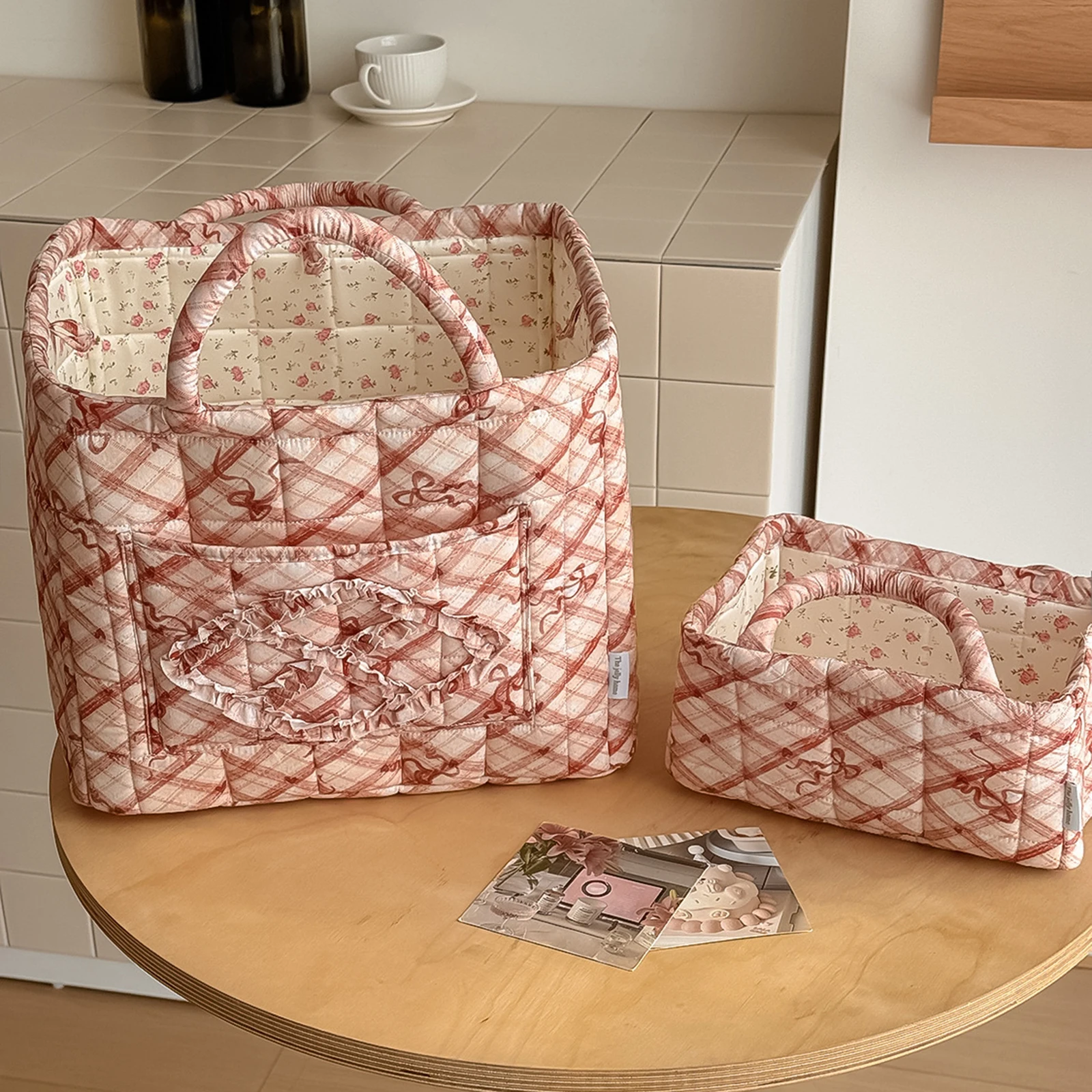 Cotton Storage Baskets with Handles Portable Storage Bag Large Capacity Laundry Hamper for Picnic Shopping Travel Car Bedroom