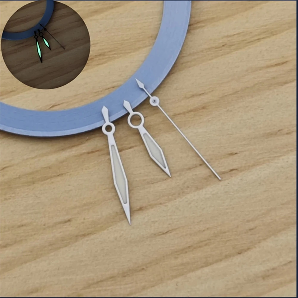 3 pezzi lancette luminose verdi 8,5x12,5x13mm accessori per orologi con ago a forma di spada per movimento NH35/NH36