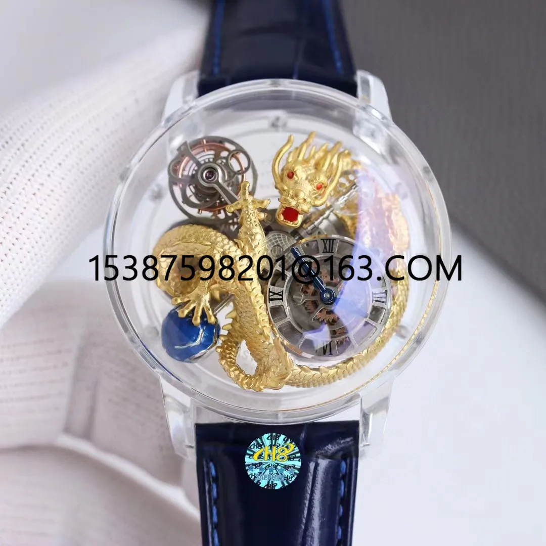 

Top brand Factory Mechanical Movement Men's Watch Genuine Leather high end acrylic animal dragon modeling quartz watches box