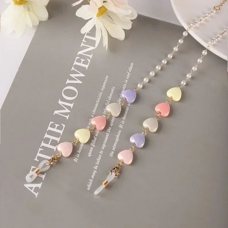 Personality All Color Heart Glasses Chain All Pearl Heart Glasses Chain Lose Chain