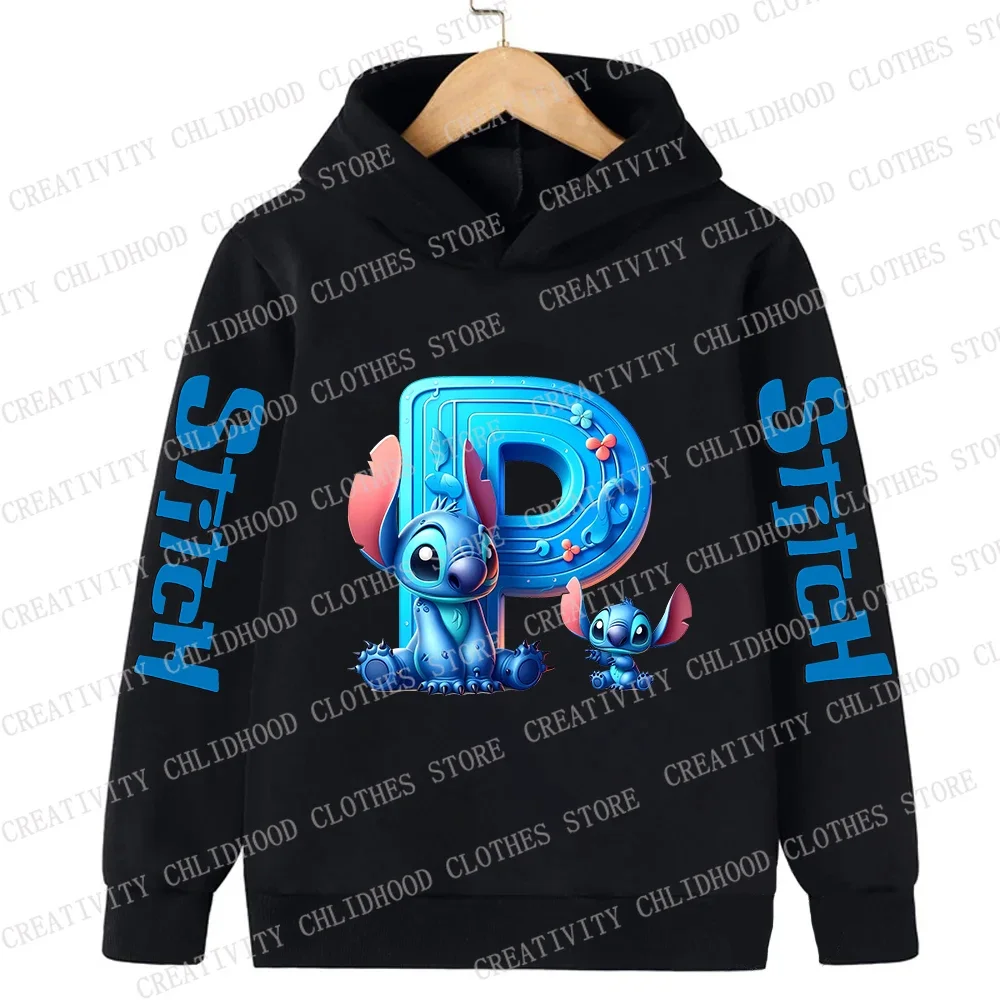 New Stitch Children Hoodies 26 English Letters ABCD Kids Pullover Casual Clothes Kid Girl Boy Cartoons Kawaii Tops Sweatshirts