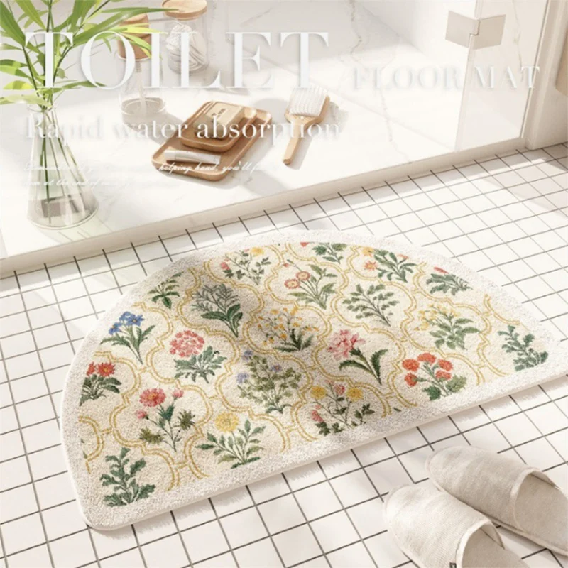 

American-Style Floral Pattern Absorbent Floor Mat 40x60cm Imitation Cashmere Anti-Slip Mat for Bathrooms Entrance Shower