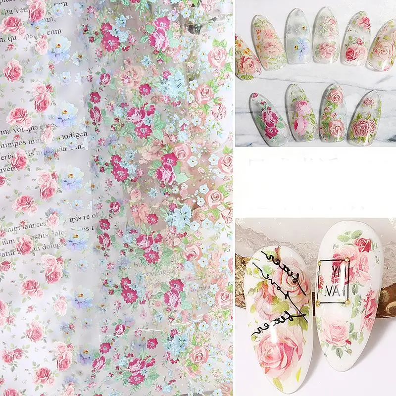 Nail Art Flower Foil 100cm Rose Transfer Sticker for DIY Home Professional Salon Floral Manicure Decorating Supplies