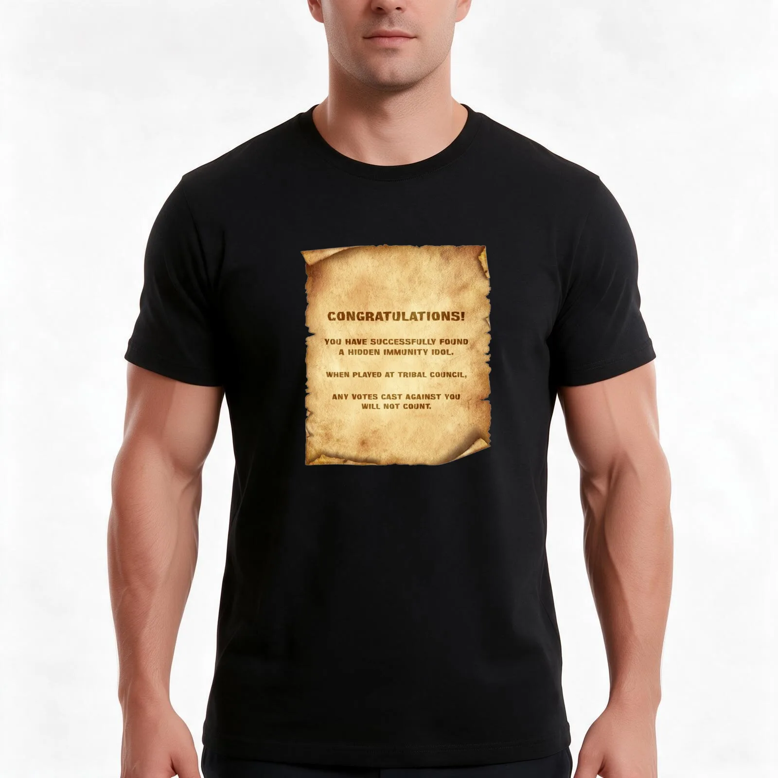 Immunity Idol Parchment T-Shirt, Summer Casual Cotton Tee, Oversized Streetwear Tops, Vintage Graphic Print, Unisex Men Women