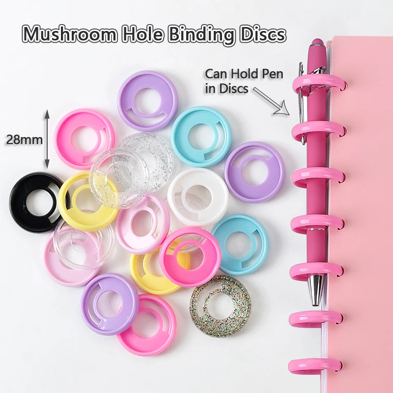 30pcs Color Transparent Binding Ring Mushroom Hole Loose-leaf Notebook Binding Button Book Loop Binder Binding Disc Ring Buckle