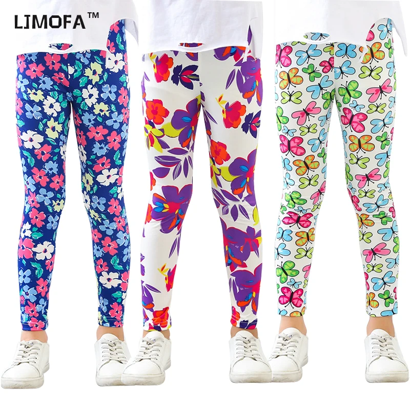 LJMOFA Girls Leggings for Kid Summer Floral Pencil Pants Cute Toddler Skinny Trousers Teenage Child 3-10 Years Tight Pant D318