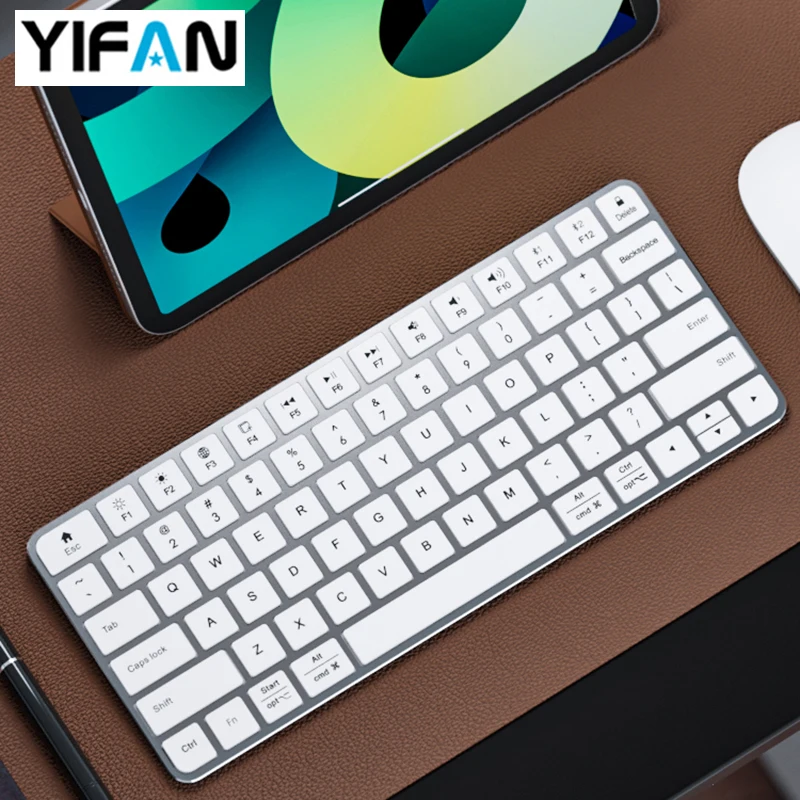 Aluminum Wireless Keyboard Mini,  Bluetooth and 2.4 G Keyboard Rechargeable ,Thin and Portable Quiet Typing for PC, Tablet