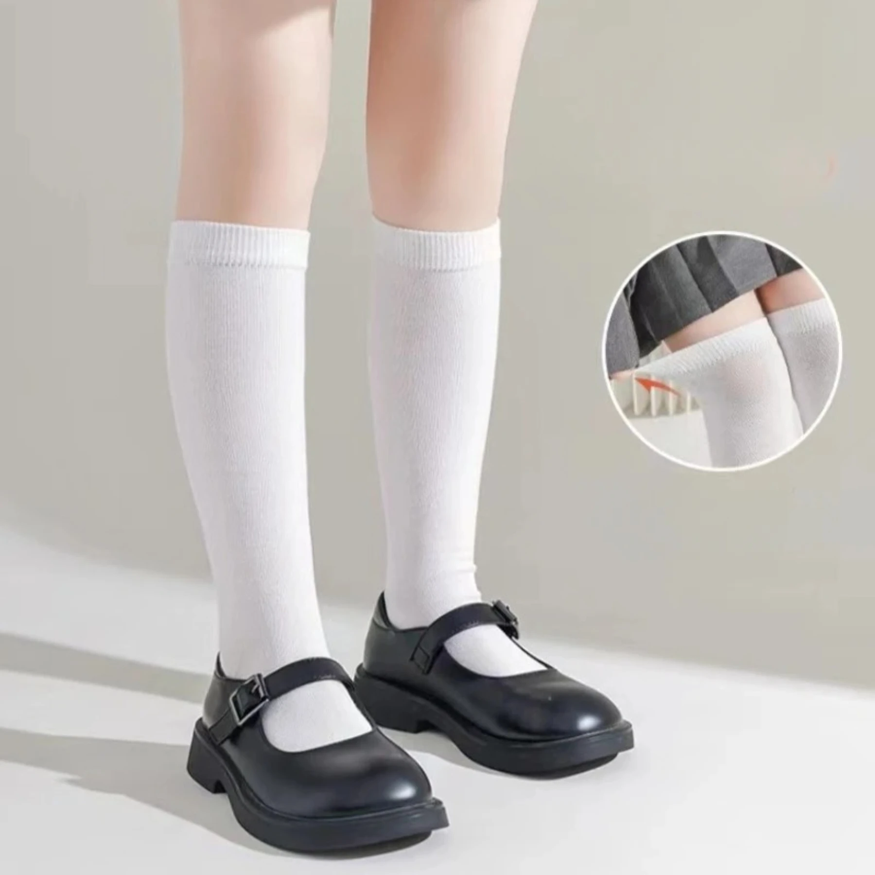 Kniestrümpfe für Kinder, einfarbig, weiß, bequem, atmungsaktiv, weicher Strickstoff, lange Socken für Mädchen, ganzjährig