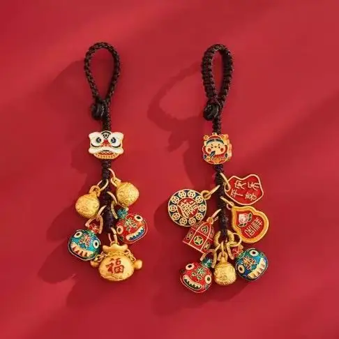 gold-color-car-keychain-fu-lu-i-fly-four-members-hanging-ornament-luy-charm-key-holder-accory-for-auiles