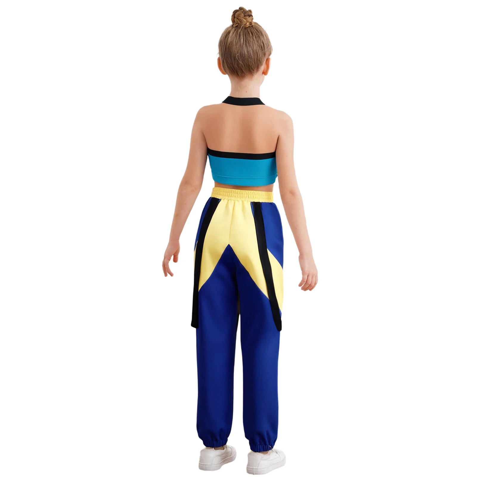 Mädchen Demon Hunters Halloween Outfits Cosplay Kostüm Set KPop Singer Front Zipper Crop Top mit einem Taillengürtel und langen Hosen