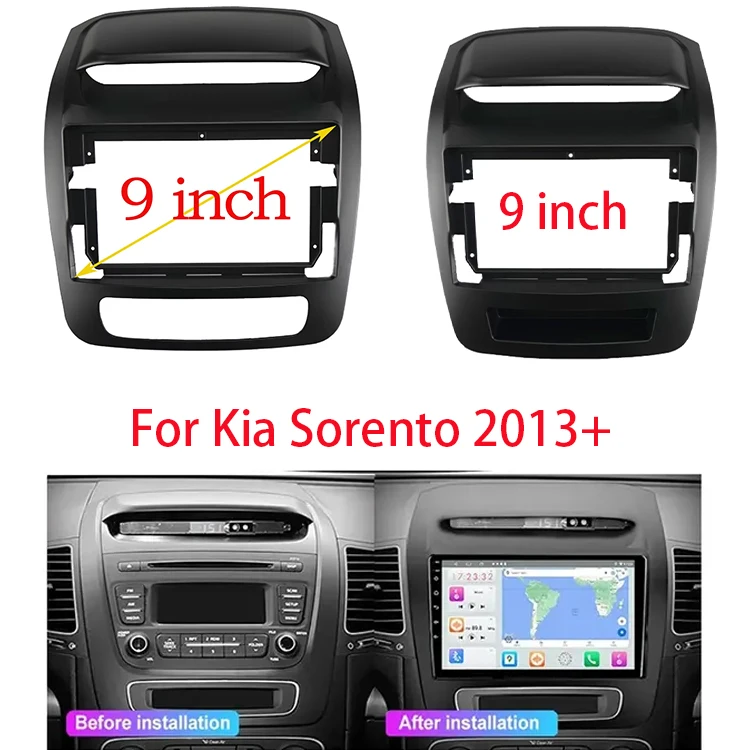 

2Din android Car Radio Fascia For Kia Sorento 2012 2013 2014 9 inch Auto Stereo Dash Panel Mounting Facia Head Unit Frame Kit