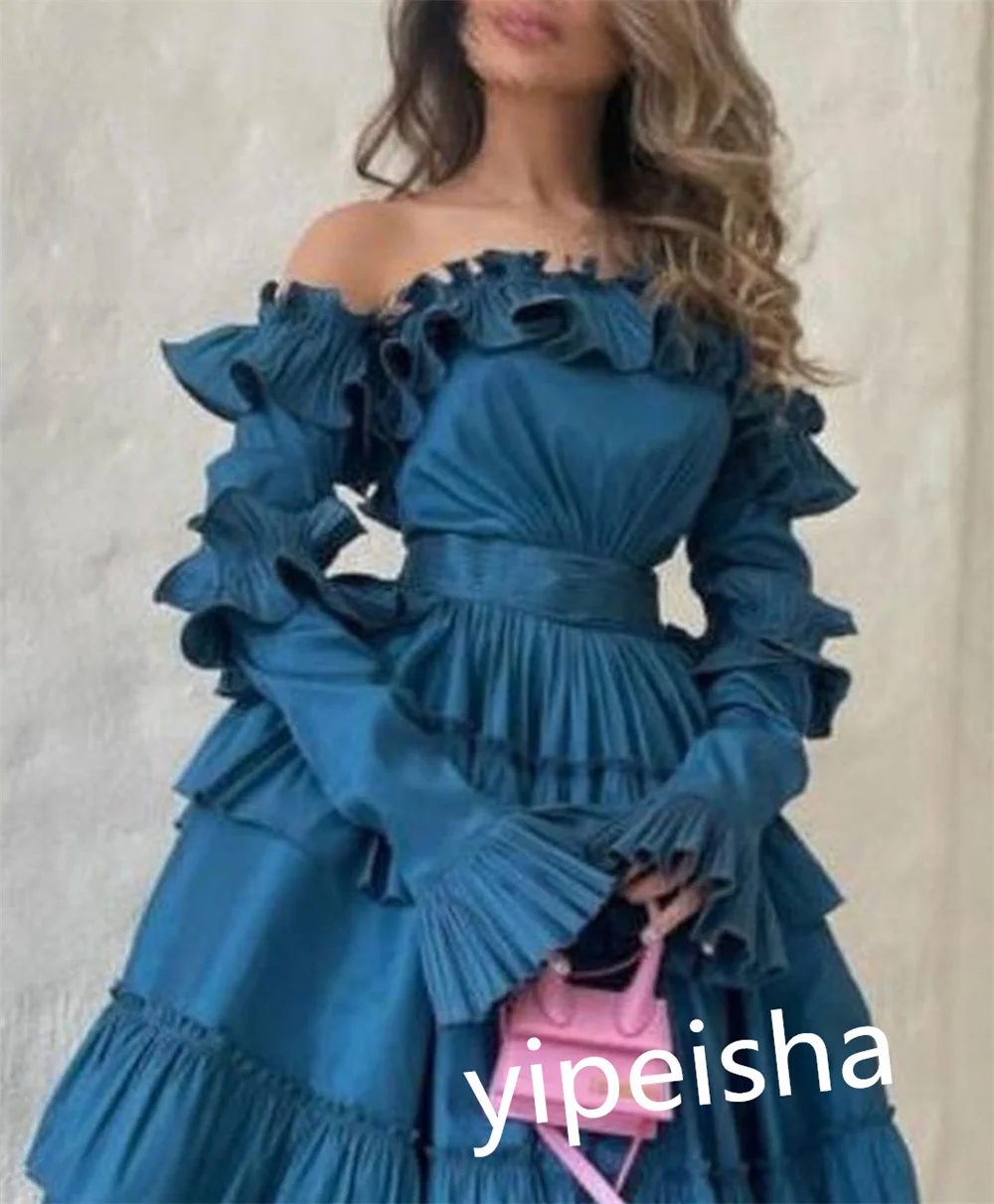 Retro até o chão vestido de baile, cetim vestidos de noite, Bateall vestido de baile, estilo formal do oceano