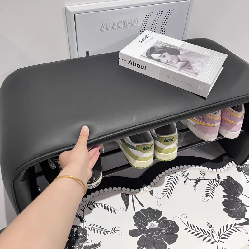 Light Luxury Entryway Bench for Bedroom Nordic Bedside Seat 2-in-1 Shoe Changing Stool with Storage