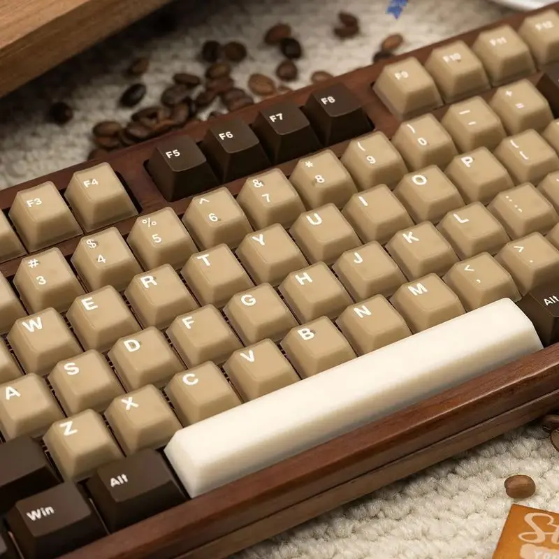 

164 Keys Retro Brown Latte Coffee Keycaps Translucent Cherry Profile Double Shot PBT PC Material for Mechanical Keyboard