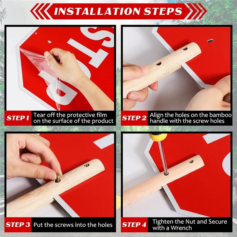 ABJO-Aluminum Rust Free 2Pcs Stop Slow Sign Traffic Double Sided Reflective 13X13 Octagon Crossing Guard Warning Signal