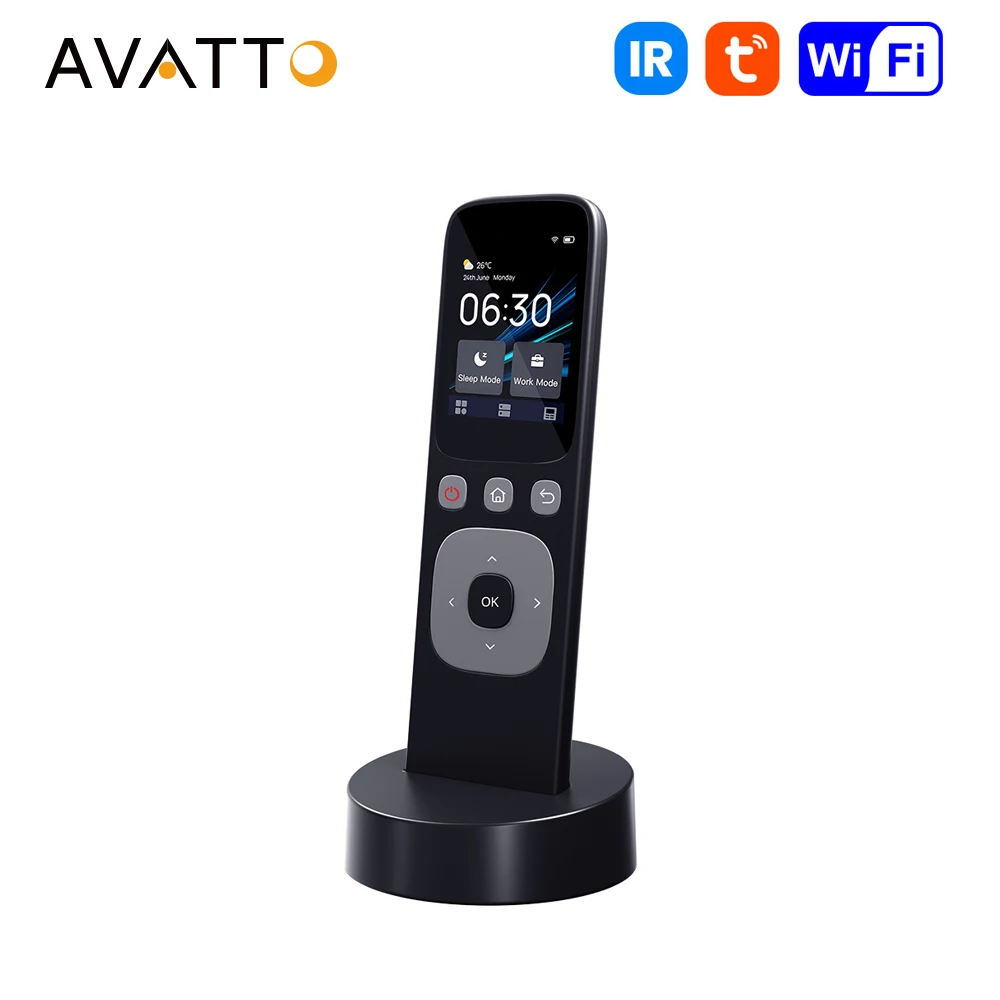 AVATTO Wifi Tuya Smart Central Control Panel with Touch Screen Charging Base Handheld IR Remote Controller For Home Appliance